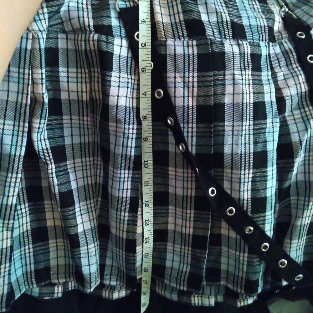 Hot Topic Pastel Plaid Pleated Mini Skirt with Grommet Suspender Strap NWT - Picture 9 of 10